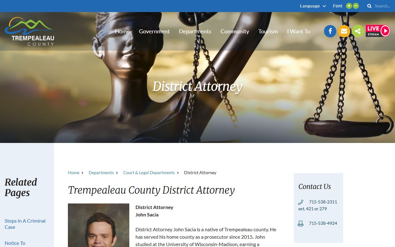 Trempealeau County District Attorney court records after arrest page