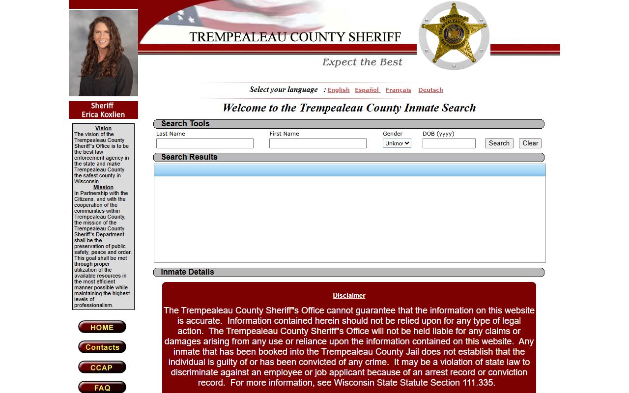 Trempealeau County inmate population roster search fields