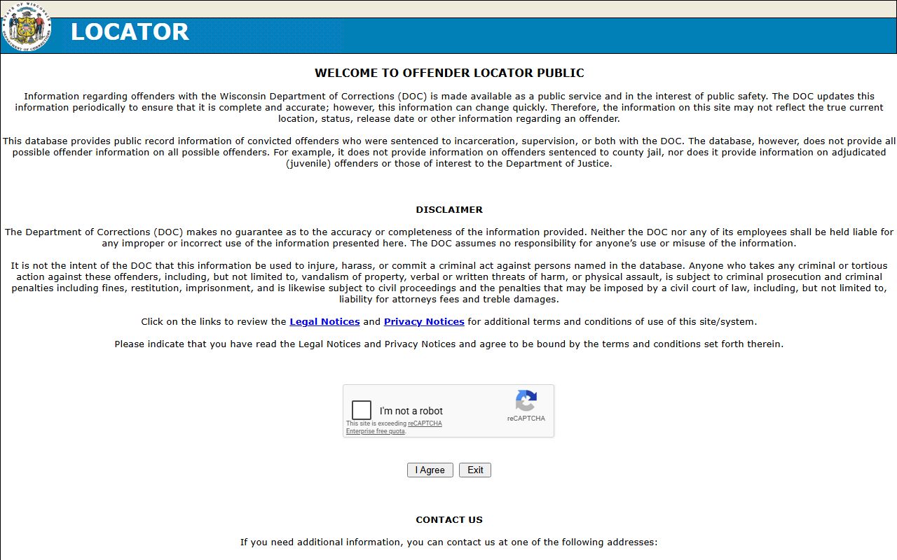 Wisconsin DOC locator for Trempealeau County inmate population searches after sentencing